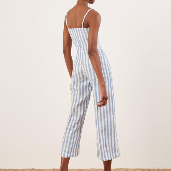 Reformation Torta jumpsuit linen blue stripe 4 nwt - Picture 4 of 9